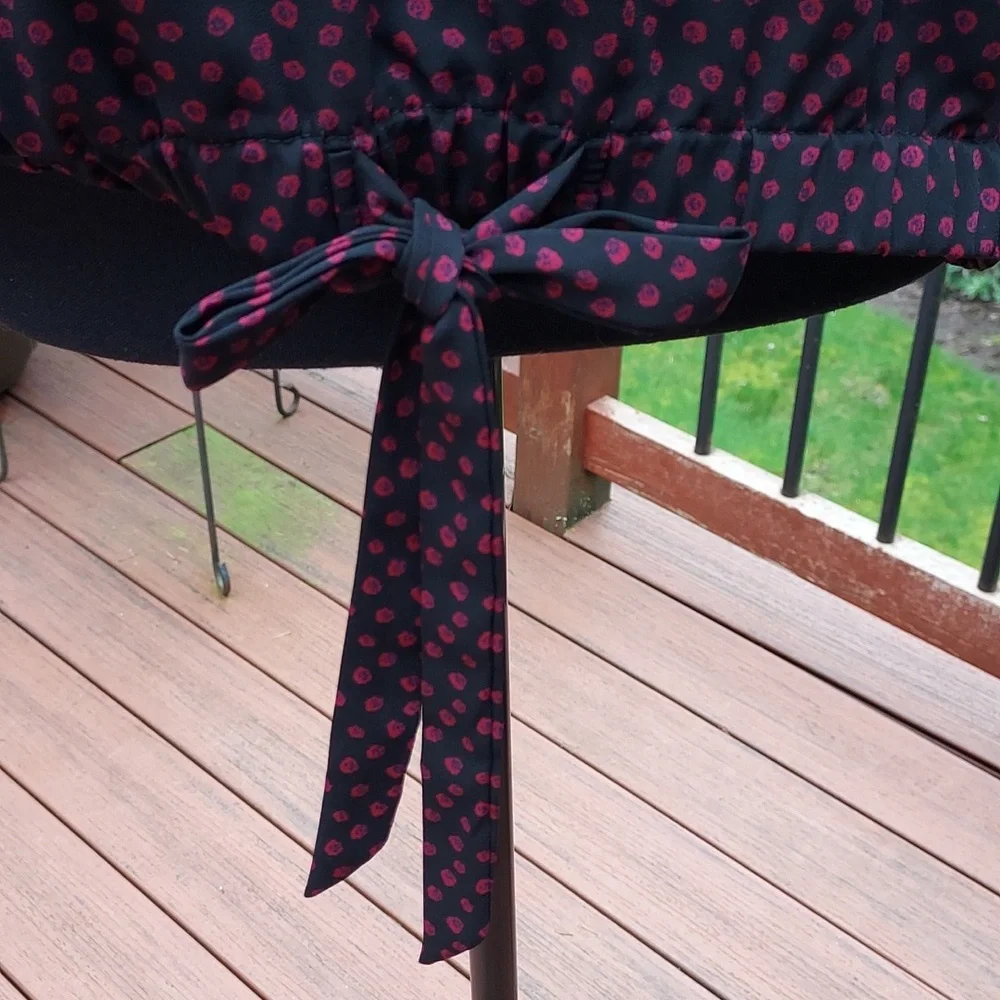 West Kei Black And Red Blouse Polka Dot Tie Waist Size L